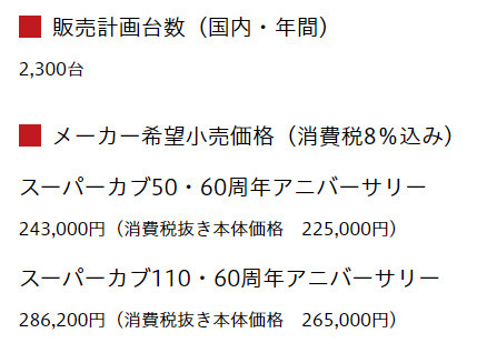 スーパーカブ50 110 60周年アニバーサリーが正式発表 普通のカブと比較とか 個人的バイクまとめブログ